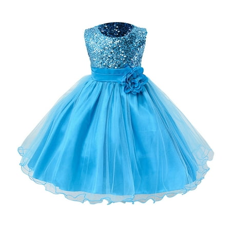 

DNDKILG Baby Toddler Girls Tulle Tutu Sleeveless Dresses Summer Bow Dress Floral Sundress Sky Blue 3Y-8Y 110