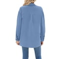 thumbnail image 3 of TEMOFON Womens long sleeve shirt Work Blouse Pleated Button Down Textured Solid color Casual Loose Collared Blouse Tops BLUE L, 3 of 4