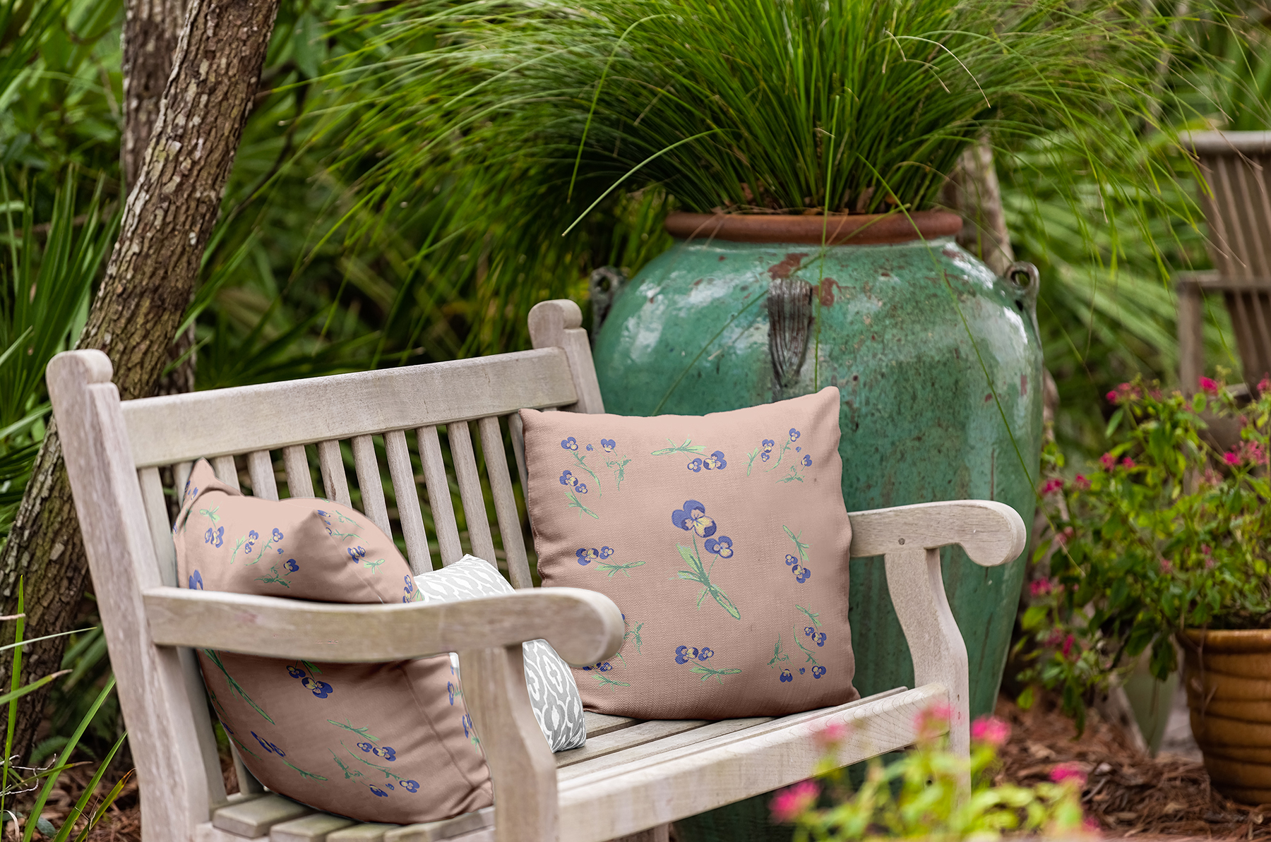 20" x 20" Simply Daisy Violets Scattered Polyester Indoor/Outdoor Pillow, Sunwashed Brick Qty 1