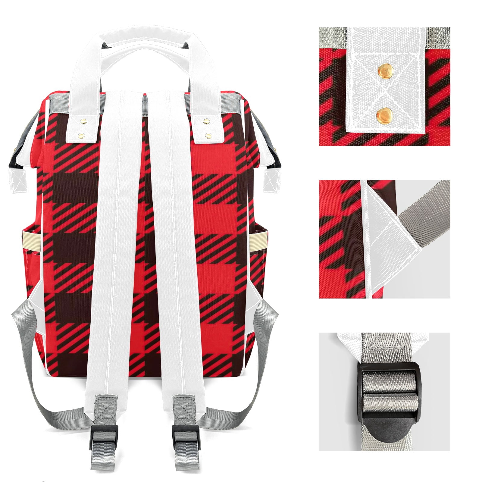 Buffalo Plaid Diaper Backpack – Large Capacity, Insulated Baby Bottle Pocket, Multifunctional Mommy Bag for Boys & Girls