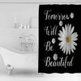 thumbnail image 2 of Flower Shower Curtain for Bathroom with Hooks 72x72 Inches Polyester Fabric Shower Curtain Sets Washable Bath Curtains Decor White Daisy with Words on Black Background, 2 of 6