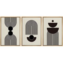 PixonSign Framed Canvas Print Wall Art Set Duotone Mid-Century Minimal Stripe Figures Abstract Shapes Illustrations Modern Art Boho Decorative for Living Room, Bedroom, Office - 16"x24"x3 NATURAL