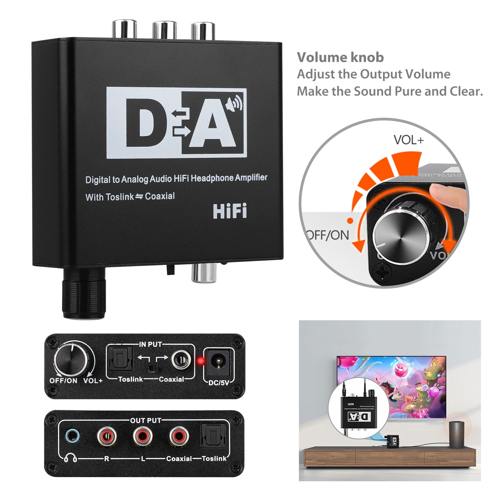 Eeekit 192khz Dac Converter With Volume Control Aluminum Digital Optical Coaxial Toslink To Analog Stereo Left Right Rca 3 5mm Jack Audio Adapter For Ps3 Xbox Hd Dvd Ps4 Sky Hd Plasma Blu Ray