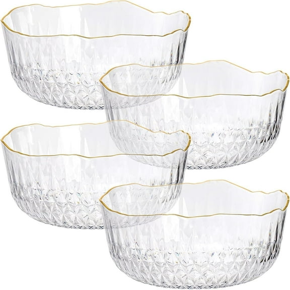 4 Pack Clear Plastic Serving Bowls, 70 Ounce Crystal Salad Mixing Bowl, 9 Inch Round Plastic Bowls Disposable Catering Bowls for Party, Salad, Fruit, Snack, Chip, Popcorn
