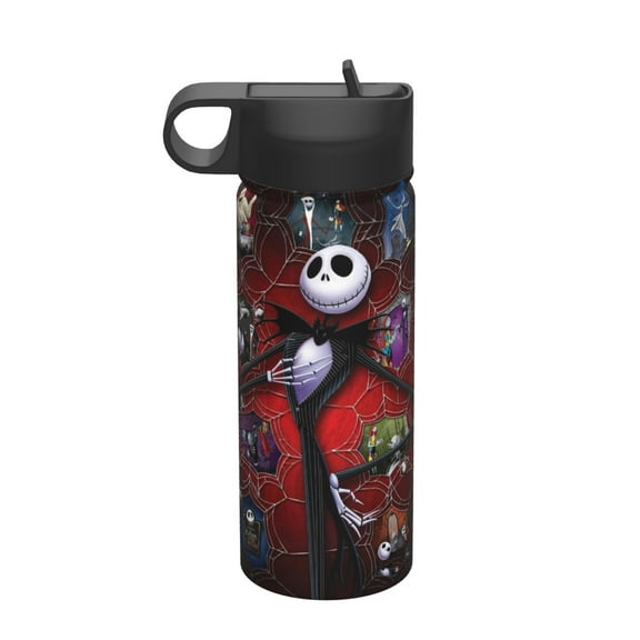 Bottle The Nightmare Before Christmas Insulated Stainless Steel Wide Mouth Water Bottle With Straw, 18oz Portable Leak Proof Drinking Bottle For Sports School And Travel