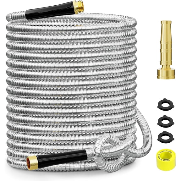 SPECILITE 3/8 in x 50 ft Heavy Duty Garden Hose, 304 Stainless Steel Metal Flexible Water Hose for Yard, Outdoor