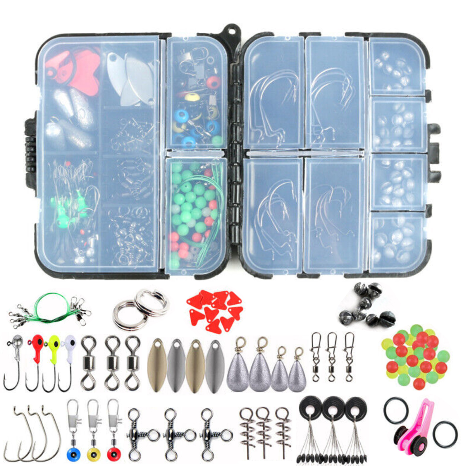 Greatfishingco Sea Fishing Tackle Kit – 50 Rigs With Swivels, Beads, Hooks, Clips & Bait Elastic