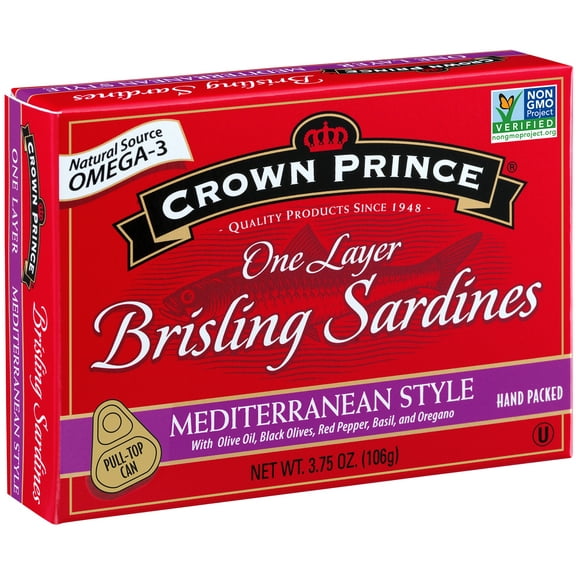 Crown Prince 1-Layer Brisling Sardines Mediterranean Style, 3.75 oz