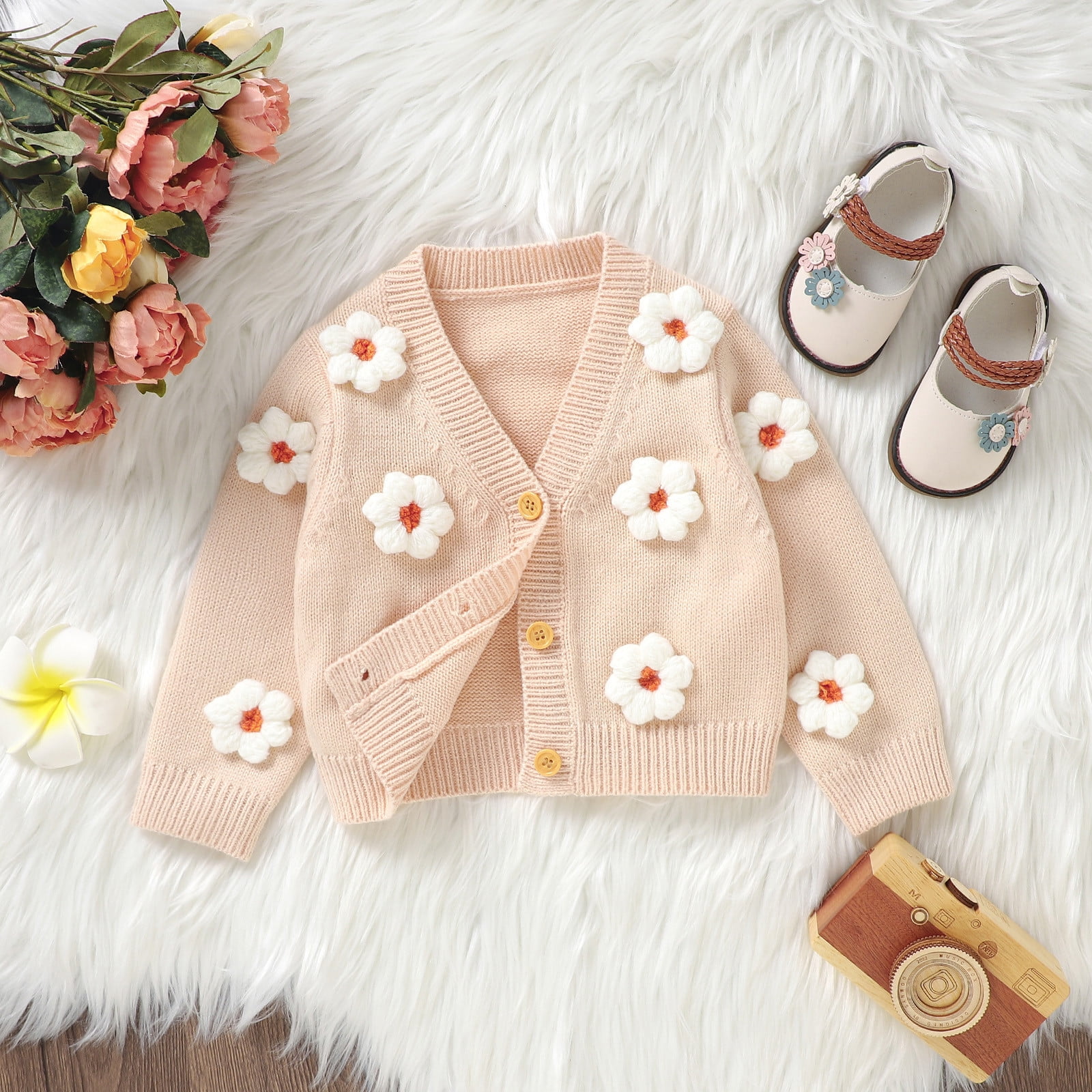 nsendm Big Kid sweater Baby Girl Sweaters 24 Months Baby Toddler Kids Girls Boys Embroider Floral Long Sleeve Sweaters Girls Zip Fleece Girls Clothes Pink 6 9 Months Walmart