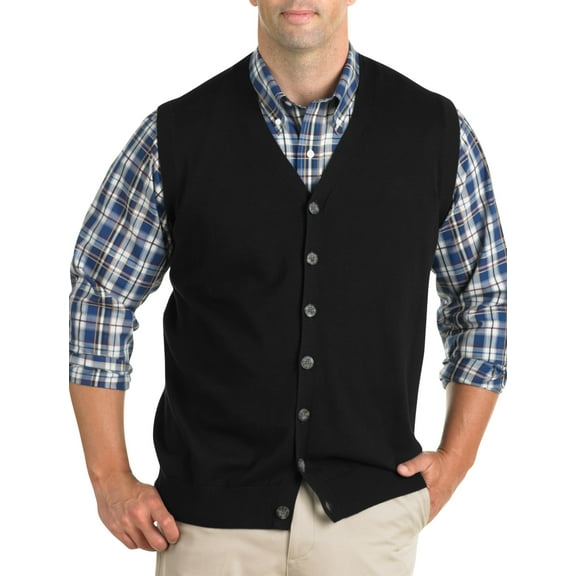 Oak Hill by DXL Men's Big and Tall Button-Front Sweater Vest, Black, 2XL