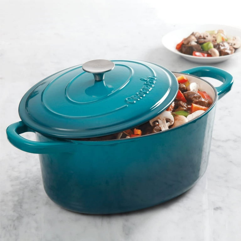 Crock-Pot Quart Enamel Cast Iron Dutch Oven, Teal, Ceramic