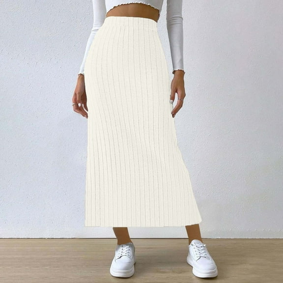 Summer Weekly Deal kttectoa Plus Size knit Slim Fit Slit Side Casual Skirts Women Clothes Solid Skirts Elastic Mid Waist Long Skirt for Ladies Active Travel