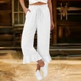 thumbnail image 2 of Hngshg Womens Capri Pants Summer Beach Vacation Ruffle Wide Leg Pants Loose Leisure Solid Color Drawstring Trousers with Pockets, 2 of 7