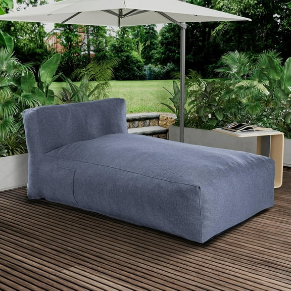 Dineli Chaise Lounge Chair Outdoor Bed Lounger Outdoor Couch Sofa for Pool Patio Furniture Foam Filling Bean Bed Chair Lazy Sofa for Outside, Water-Resistant Sunbed (Denim Blue, 70'' Length)