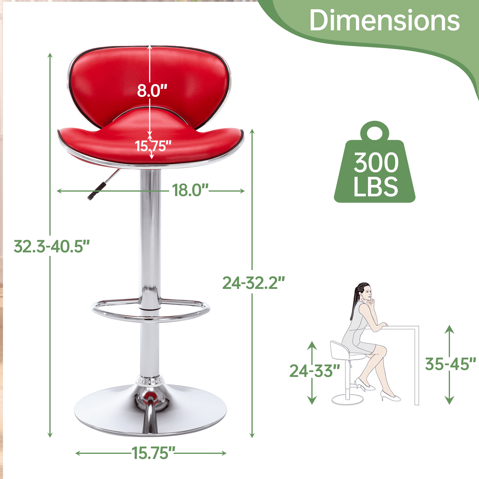 Bar Stools Set of 4, PU Leather Adjustable Swivel Bar Chairs for Kitchen Counter Island, Modern Armless Shell-Shaped Counter Height Stools for Dining Room Café Pub (Red)