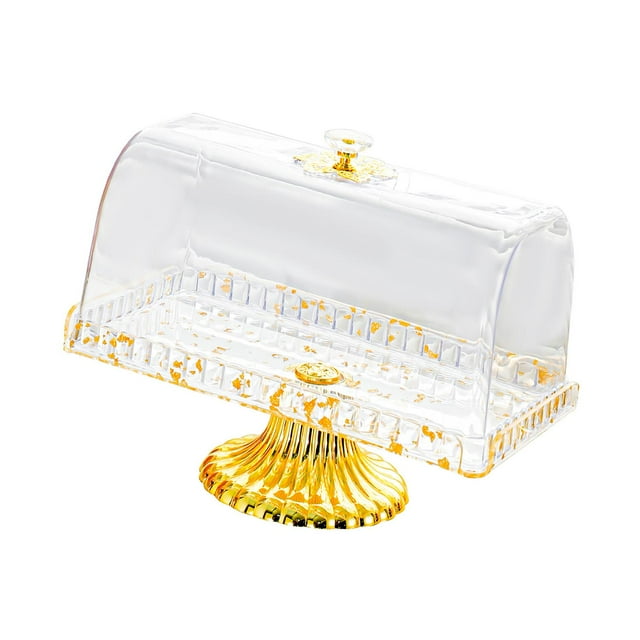 maskred Cake Stand with Lid Tabletop Plate Cake Plate for Cookies Snacks Cupcake Gold for Leaf pattern