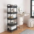 thumbnail image 2 of 5-Tier Rolling Utility Cart with Drawer,Multifunctional Storage Organizer with Plastic Shelf & Metal Wheels,Storage Cart for Kitchen,Bathroom,Living Room,Office,Black, 2 of 6