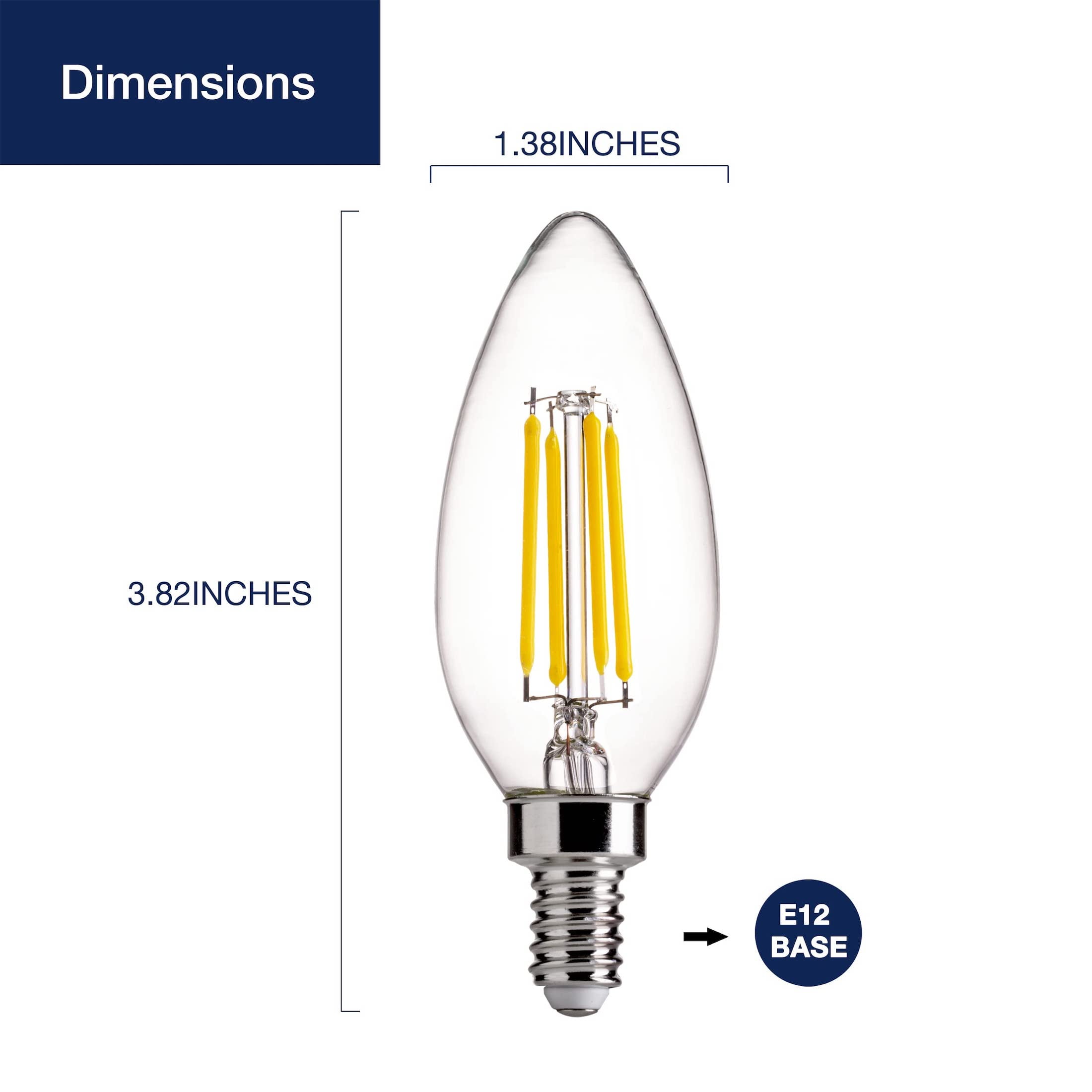 FLSNT Bright White, Dimmable LED Candelabra Bulbs, 40W Eqv. Lamp Base Bulbs, E12, Clear Glass Finishing, 12-Pack