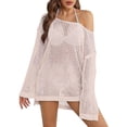 thumbnail image 2 of Womens Oversized Tshirts Hollow Out Breathable Long Sleeve Knitted Cover Top Summer Shirts for Women Beige L, 2 of 5