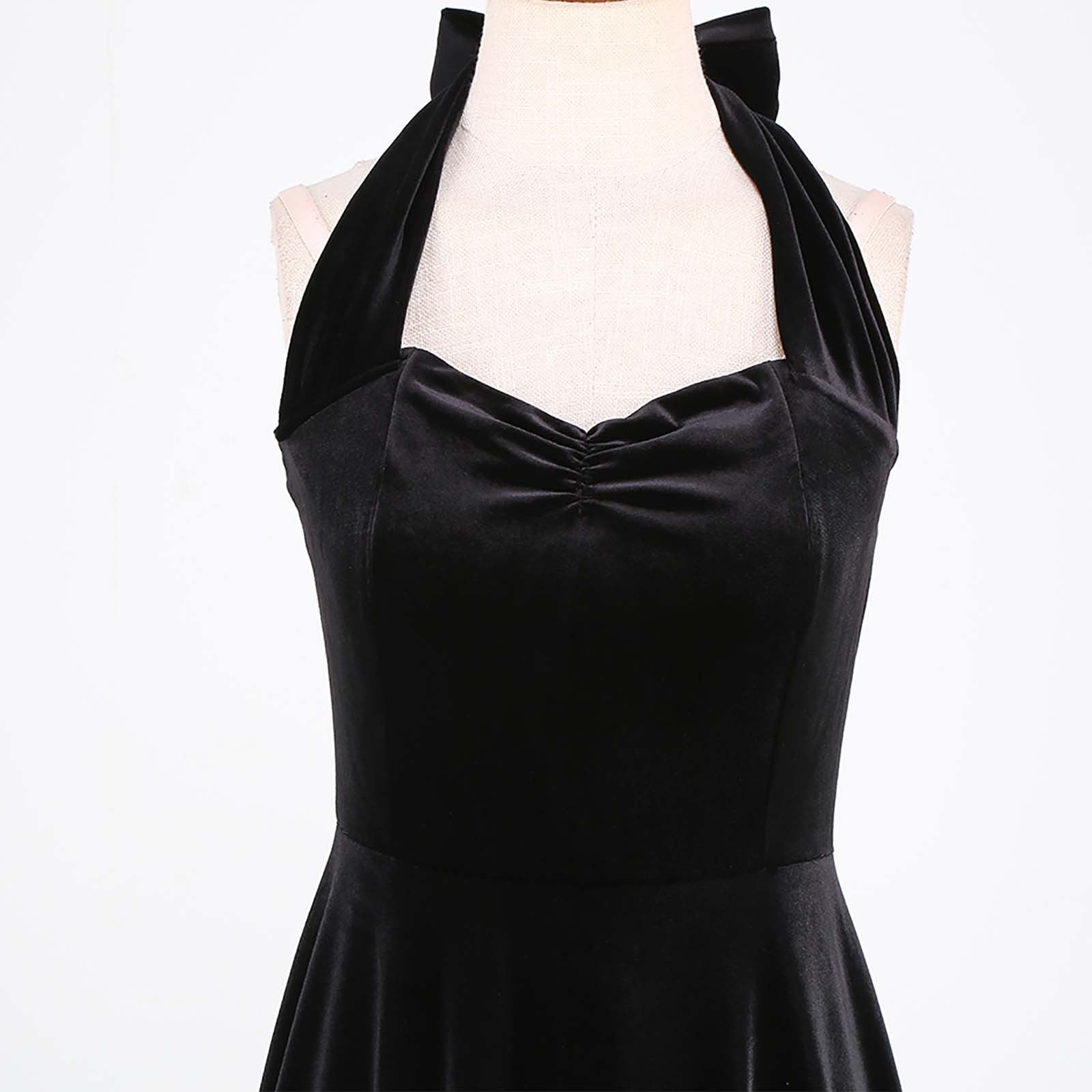 OSFVNOXV Halter Velvet Dress for Women Retro 1960s Dress Sleeveless High Waist Bodycon A-Line Swing Mini Dress for Prom Gown Party