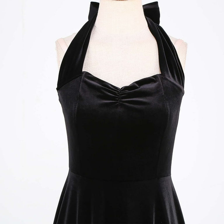 OSFVNOXV Halter Velvet Dress for Women Retro 1960s Dress Sleeveless High  Waist Bodycon A-Line Swing Mini Dress for Prom Gown Party - Walmart.com