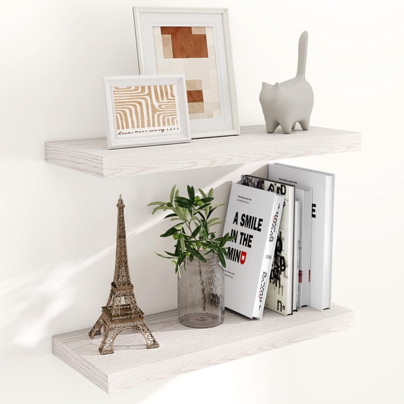 Set of 2 Floating Shelves 9 Inch Deep, Rustic Wood Wall Shelves for Bathroom Kitchen Living Room, Thick Farmhouse Shelf, Birch Finish