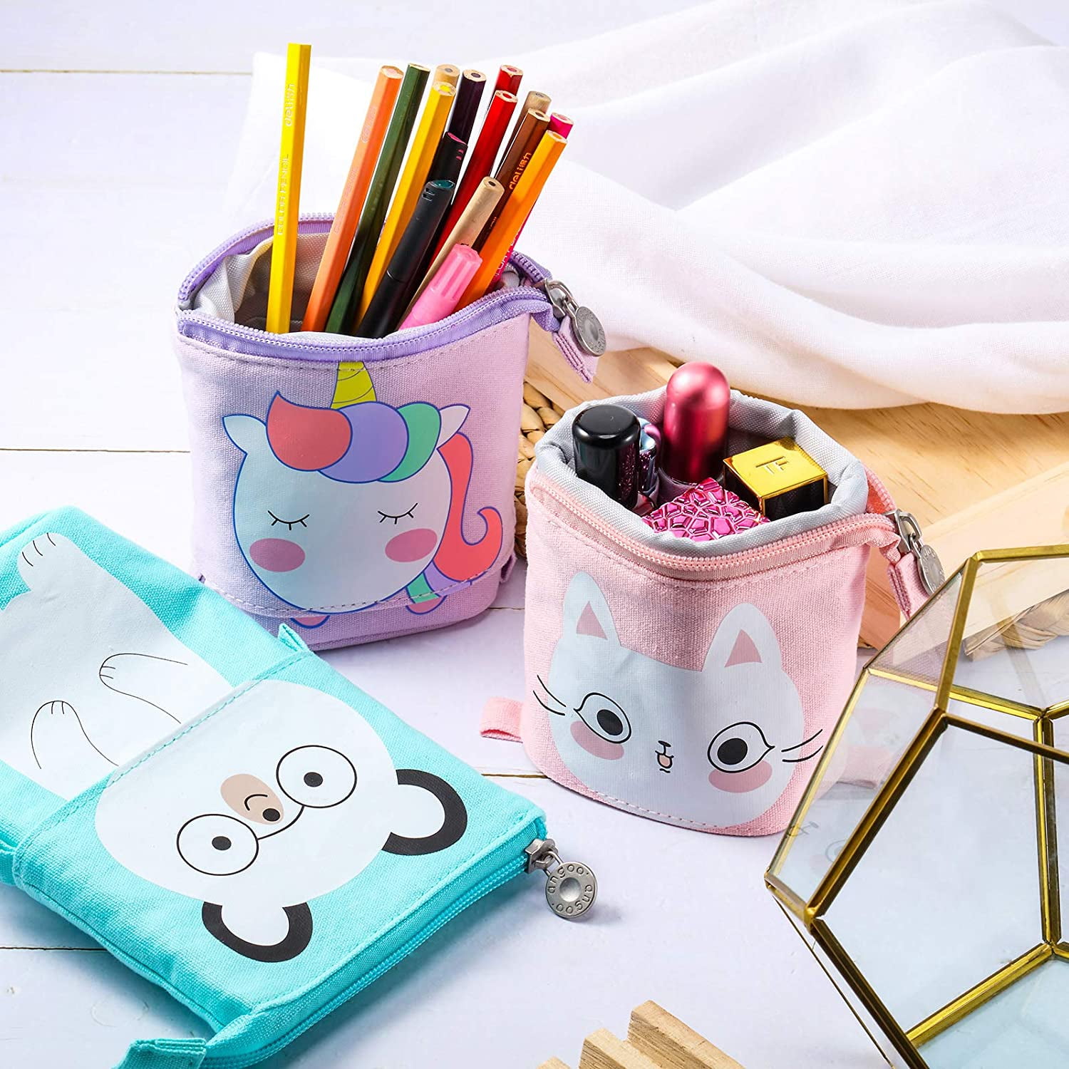 3 Pieces Telescopic Stand Up Pencil Case Box Stand Store Pencil