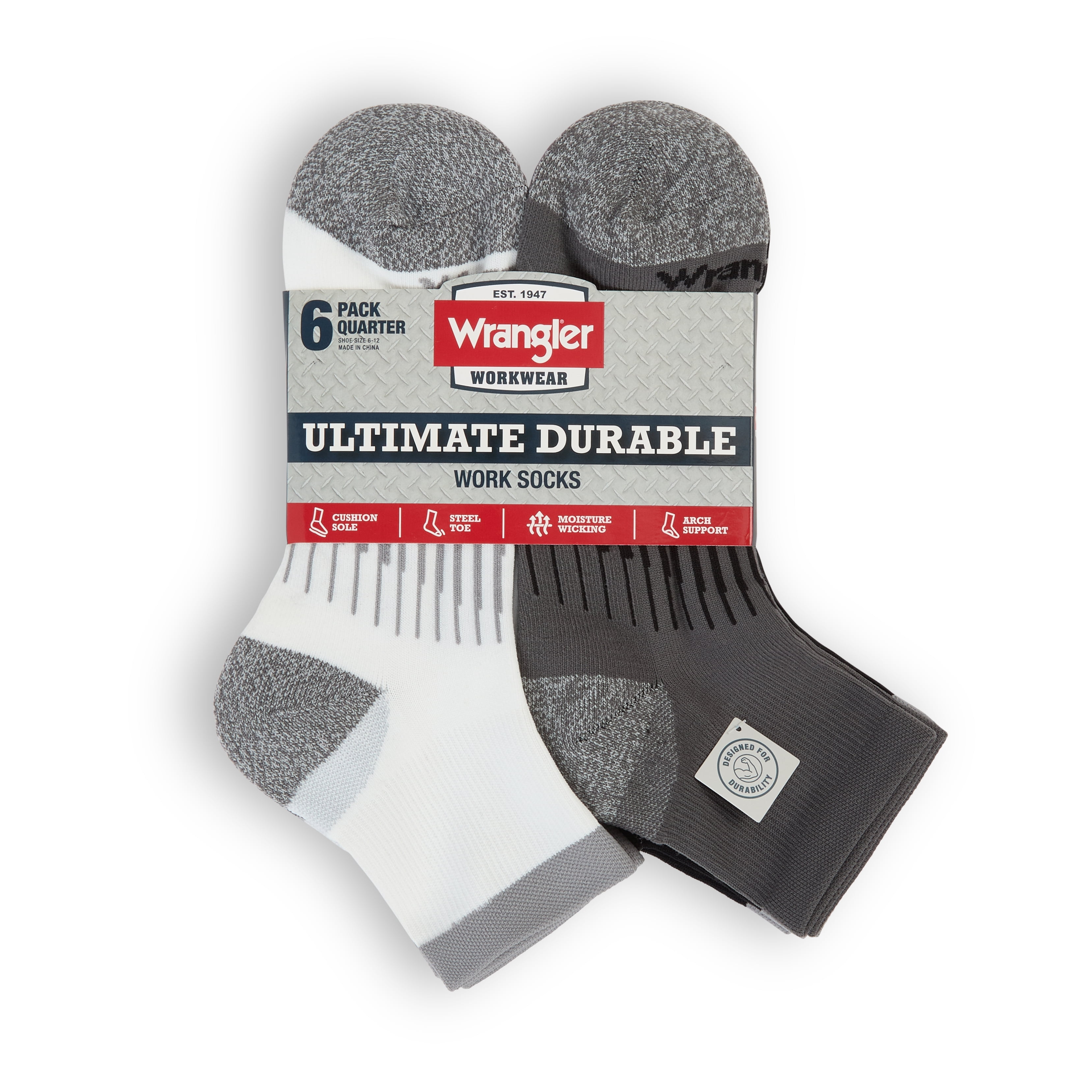 Wrangler Peak Light Compression Ankle Socks for Men, Size 13-15, White/Gray/Black, 6 Pairs
