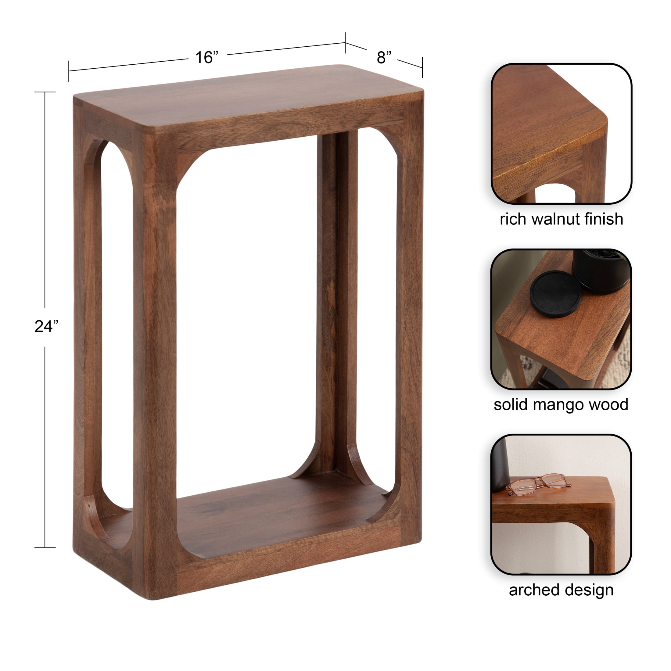 Kate and Laurel Dahl Modern Slatted Wooden Slim Side Table, 16 x 8 x 24, Walnut Brown, Transitional Wood Narrow End Table for Use as Living Room Plant Stand or Small Bedroom Nightstand