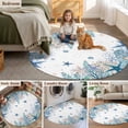 thumbnail image 6 of Summer Marine Life Round Living Room Rugs 4 ft, Watercolor Blue Starfish Ocean Bubble Coral Washable Area Rug with Non-Slip Sturdy Edge Binding Round Carpet for Entryway Kitchen Bedroom Bathroom, 6 of 9