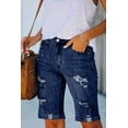 thumbnail image 3 of Necooer Womens Mid Waist Five Points Bermuda Jean Shorts Ripped Stretchy Rolled Hem Denim Shorts (Small,A-Dark Blue), 3 of 8
