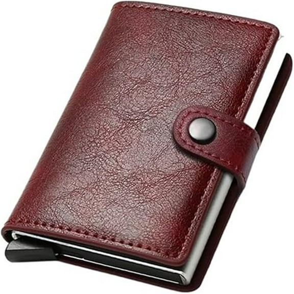 Credit Card Holder RFID Blocking Leather Automatic Pop Up Wallet Aluminum Slim Pocket Bifold Business Card Case with Button
