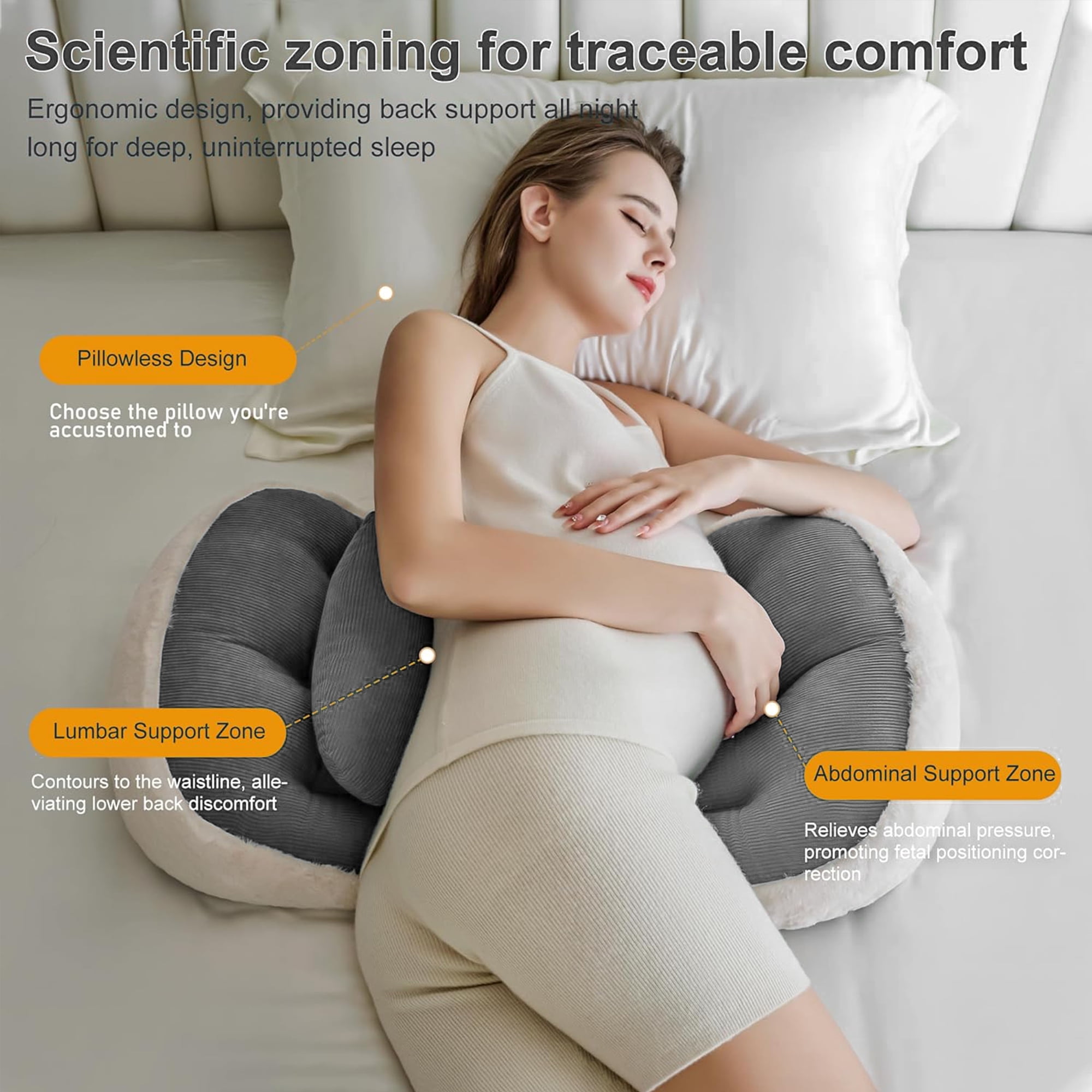 Arsvita W-Shaped Pregnancy Pillow Gray, Adjustable Travel Wedge Maternity Pillow for Side Sleepers, Back Belly Hip Support