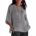thumbnail image 4 of Vêtements pour Femmes Chemise à Manches 3/4 Col Rond Chemise en Coton Lin Décontractée, Gris, TTG, 4 of 6