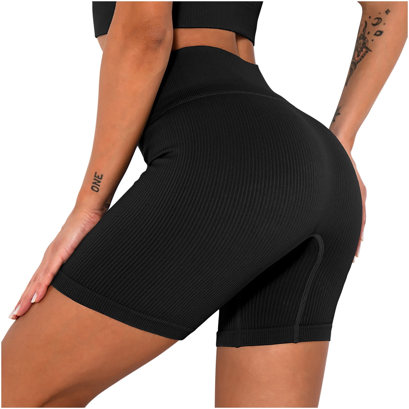 Women Workout Yoga Shorts Seamless Running Shorts Solid Ribbed Knit