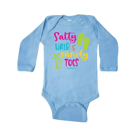 

Inktastic Spring Break Salty Hair and Sandy Toes with Sandals Gift Baby Boy or Baby Girl Long Sleeve Bodysuit