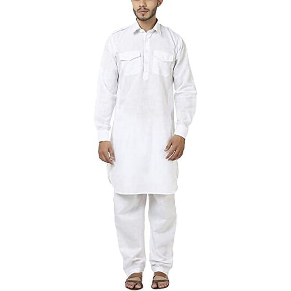 Royal Men's Cotton Kurta Pyjama Set (ROYAL_120_White_Large)