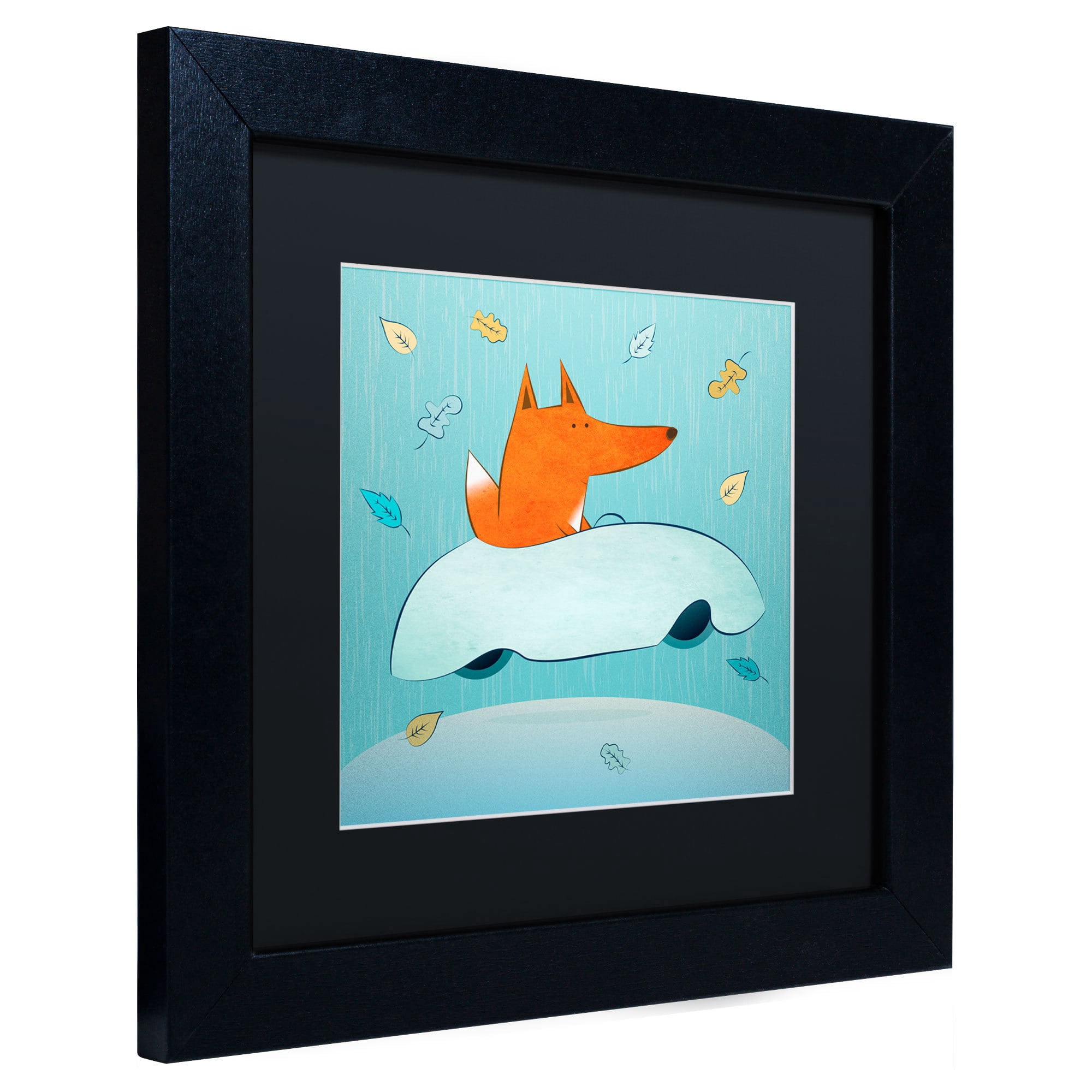 Carla Martell 'Fox in Car' Black Matted Framed Art