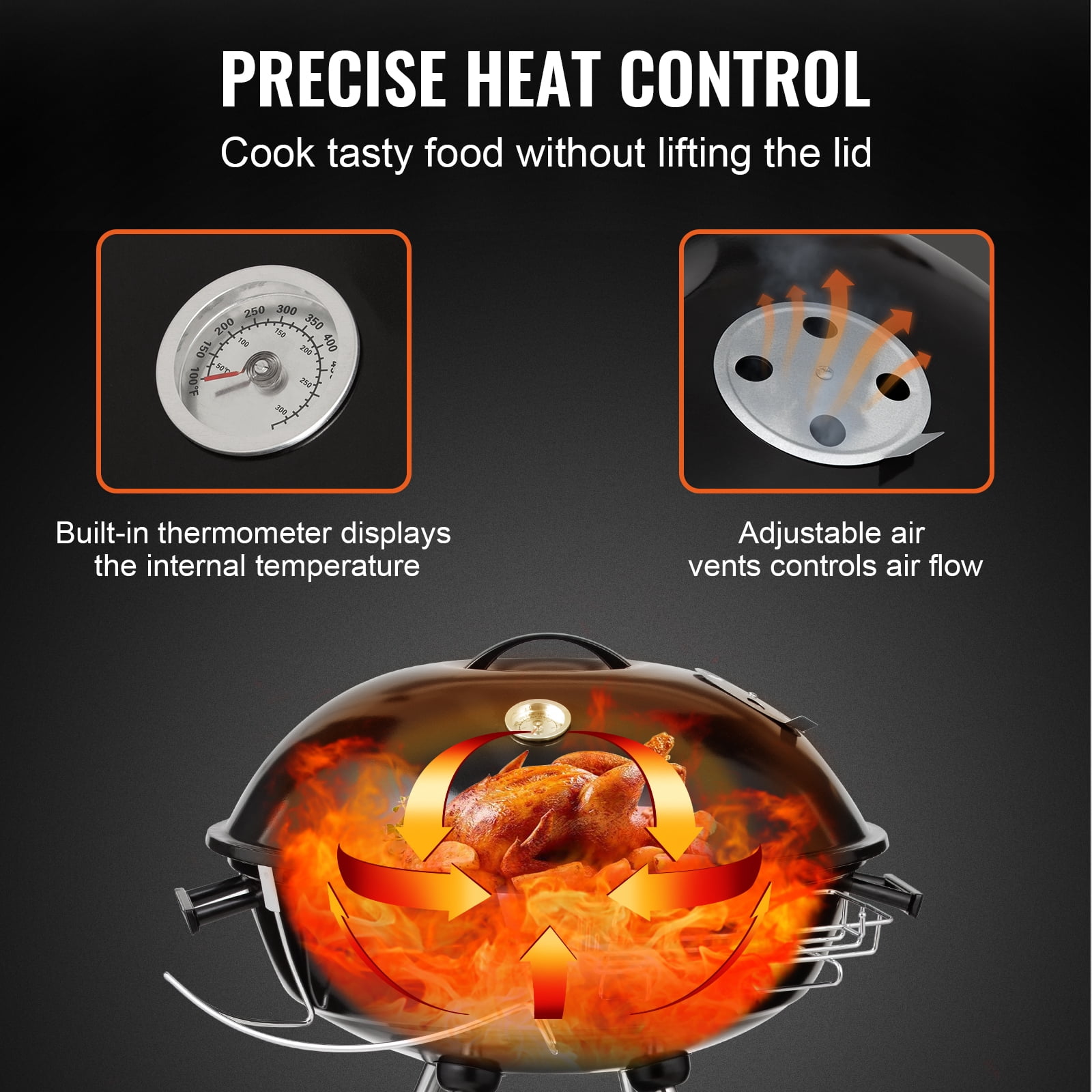 BENTISM 22 inch Kettle Charcoal Grill BBQ Portable Grill Outdoor Barbecue Cooking