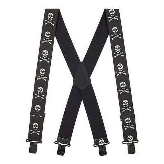 SuspenderStore Skull & Crossbones Suspenders - 1.5-Inch Wide Elastic - Clip - 3 Sizes