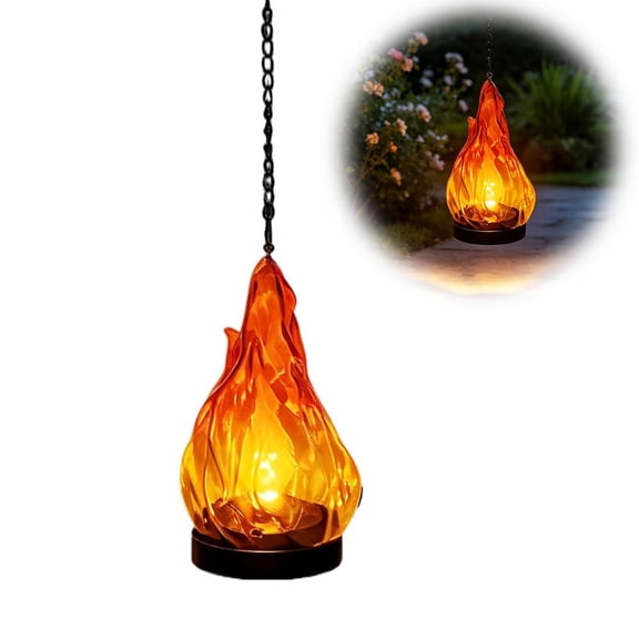 Flickering Flame Lantern – Hanging Outdoor Light with Realistic Fire Shape, Weatherproof Patio Decor for Garden, Balcony, Porch