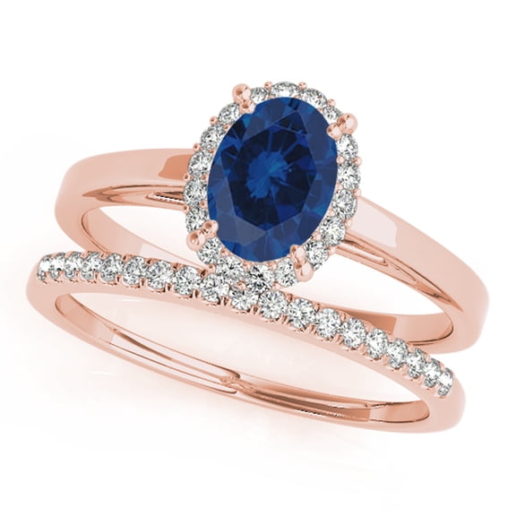 Mauli Jewels Engagement Rings for Women 0.70 Carat Sapphire and Diamond Bridal Set 4-Prong 10K Rose Gold