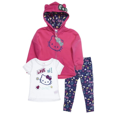 Hello Kitty Hoodie, T-shirt & Leggings, 3pc Outfit Set (Toddler Girls)