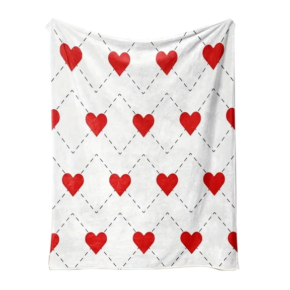 Virelaxpo Valentine's Day Flannel Blanket - Romantic Heart Print Conditioning Blanket for Nap or Daily Use, Soft Polyester Material, Ideal for Gifts, Size 100x130cm