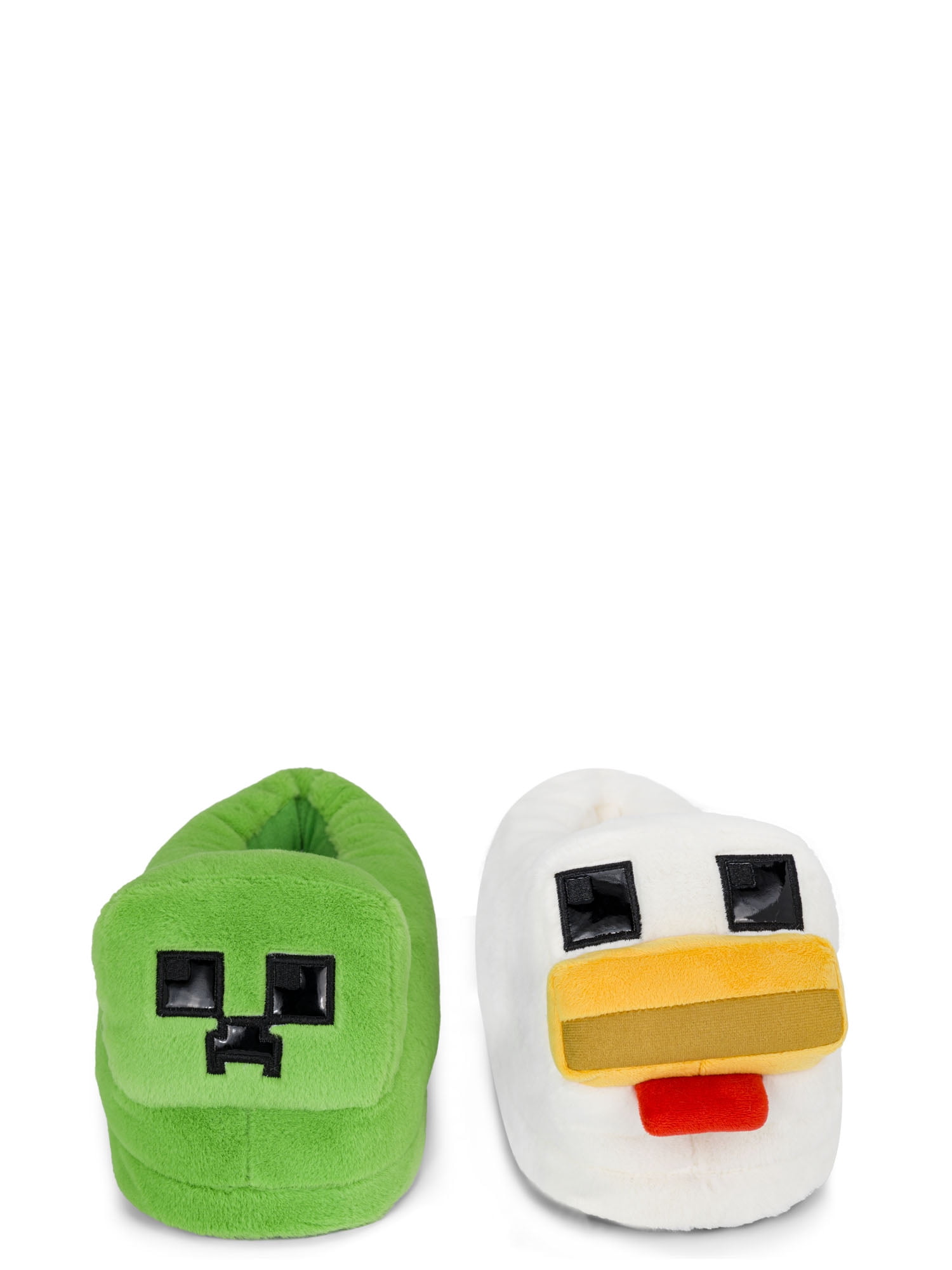 Minecraft Kids Mismatch Creeper & Chicken Plush Slippers