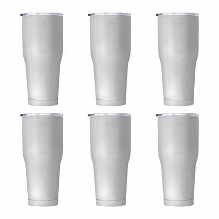 

Big League Travel Tumblers 30 oz. Set of 6 Bulk Pack - Double Wall Perfect for Coffee Hot Cocoa and other Beverages - Silver