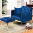 thumbnail image 2 of ACMEASE Velvet Accent Chair with Adjustable Armrests and Backrest,Single Recliner Armchair with Ottoman, Blue, 2 of 7