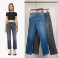 thumbnail image 2 of 2024 Primavera/Novedad de verano, pantalones vaqueros rectos pequeños europeos y americanos de nueve puntos para mujer, cintura alta, ajustados y elásticos, 2 of 5