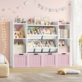 thumbnail image 4 of Hiphuta 3-tier 55"in Large Kids Bookcase with Toy Storage Organizer, Wood Toy Organizer of 6 Boxes & 4 Removable Drawers, Pink, 4 of 8