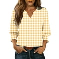 thumbnail image 2 of Pounoo Womens Classic Plaid Tops 3/4 Sleeve V Neck Button Up Relaxed Fit Blouses Breathable Office Casual Spring Summer Outfits Gift, 2 of 7